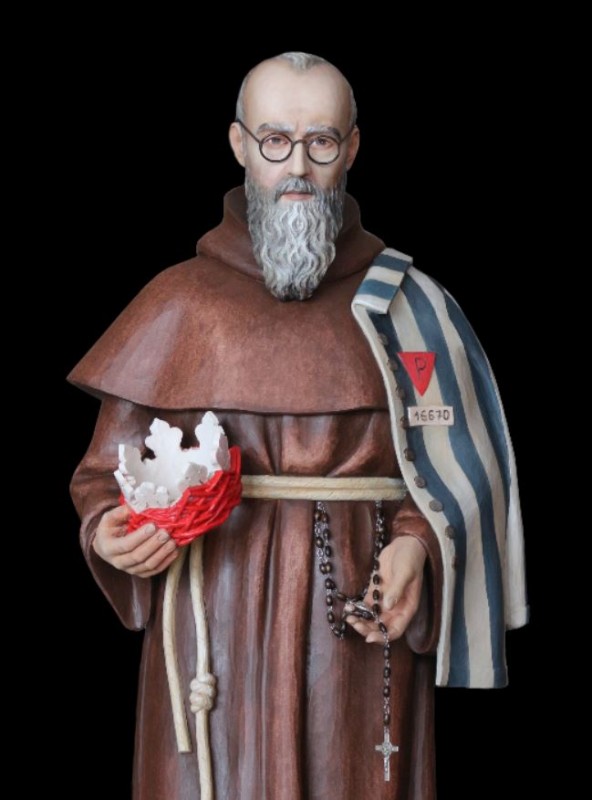 Święty Maksymilian Kolbe, figura drewniana 