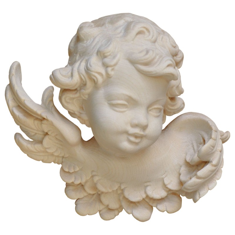 Głowa anielska ze skrzydełkami - figura drewniana