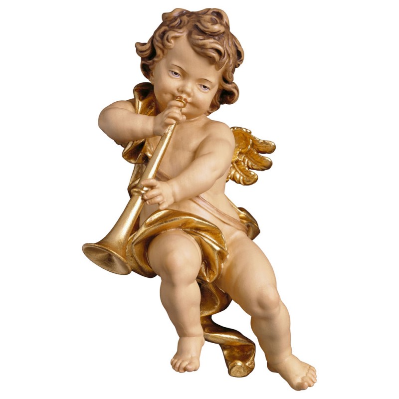 Anioł z trąbką - figurka w drewnie