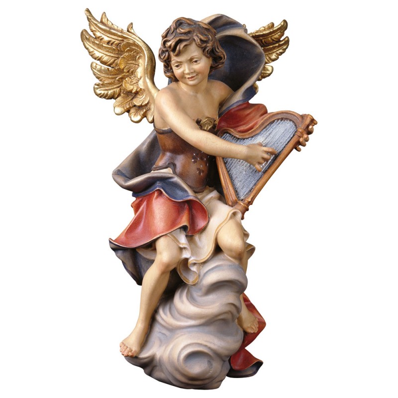Anioł z harfą na chmurce - figurka z drewna