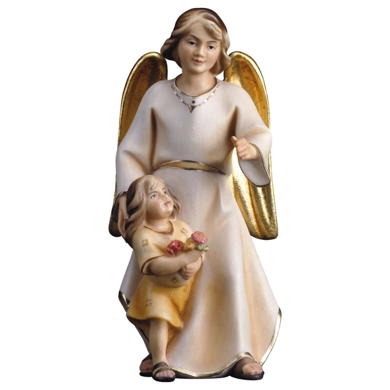 Anioł Stróż z dziewczynką - figurka drewniana