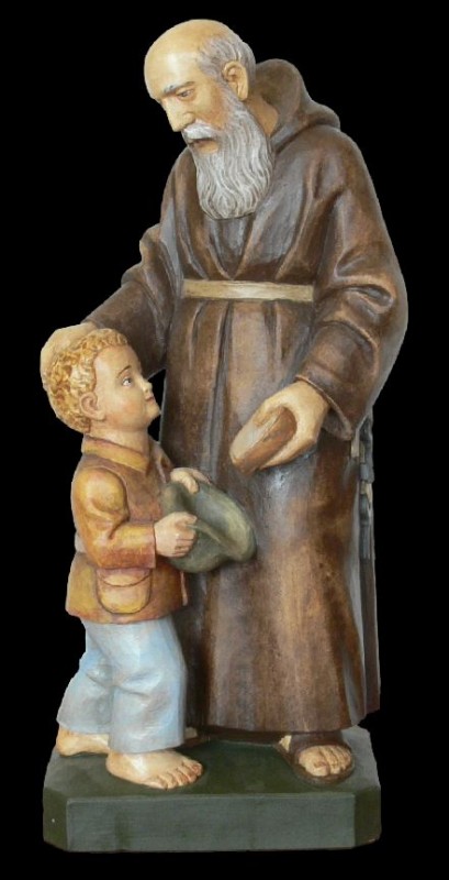 Brat Konrad z chłopcem, figura w drewnie, rzeźba w drewnie