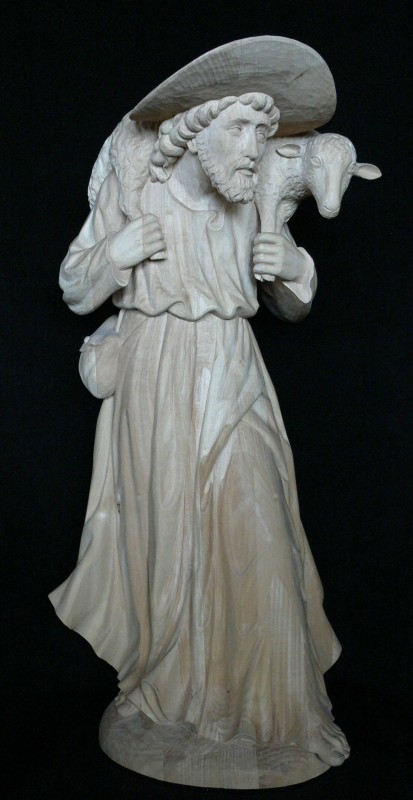 Dobry pasterz, figura w drewnie, rzeźba w drewnie