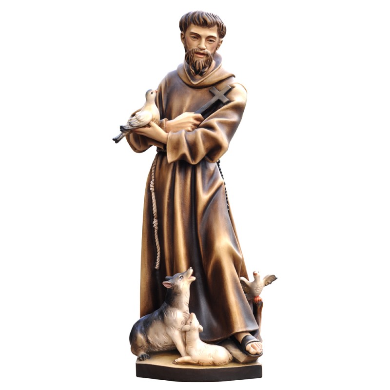 Święty Franciszek z Asyżu ze zwierzętami - rzeźba drewnia