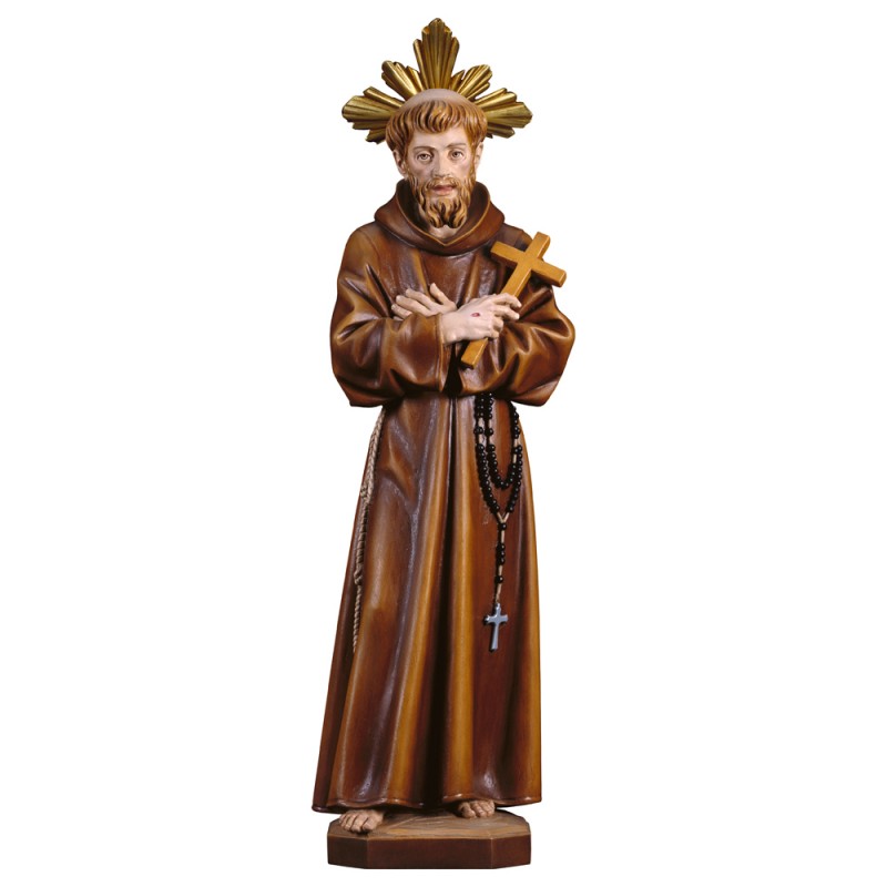 Święty Franciszek z Asyżu z krzyżem i aureolą rzeźba