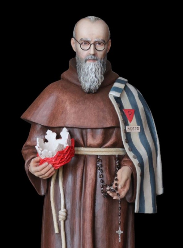 Święty Maksymilian Kolbe, figura drewniana