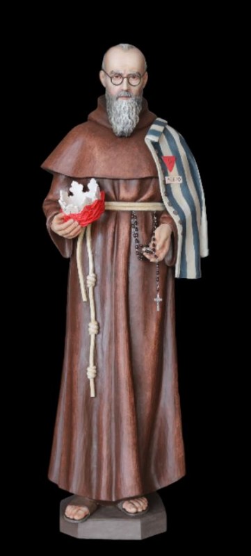 Święty Maksymilian Kolbe rzeźba w drewnie