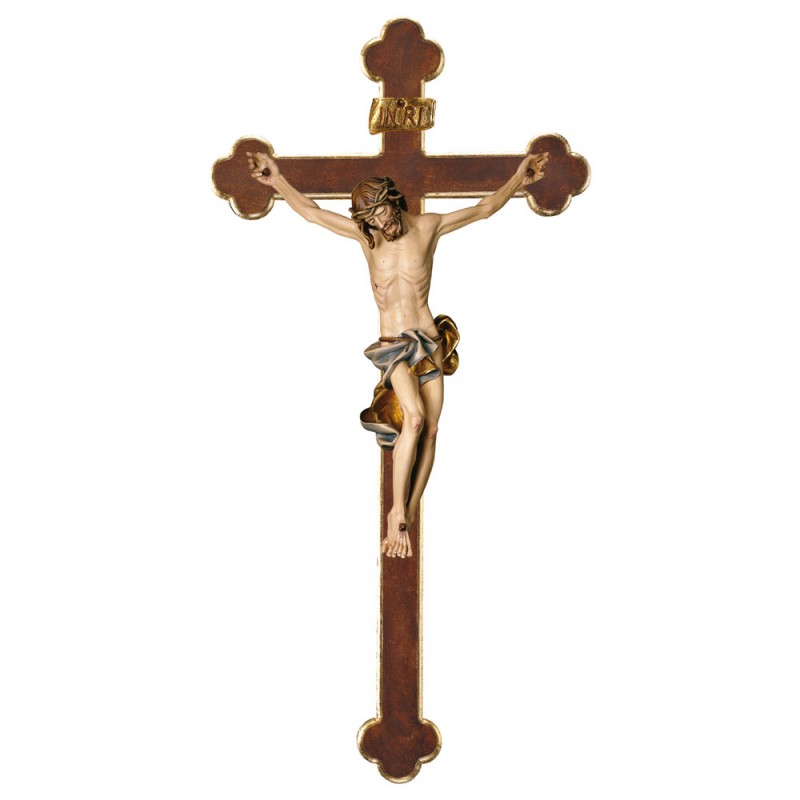 Kolorowy krucyfiks barokowy z barokowym krzyżem