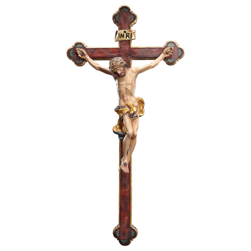 Złocony krucyfiks barokowy z barokowym krzyżem