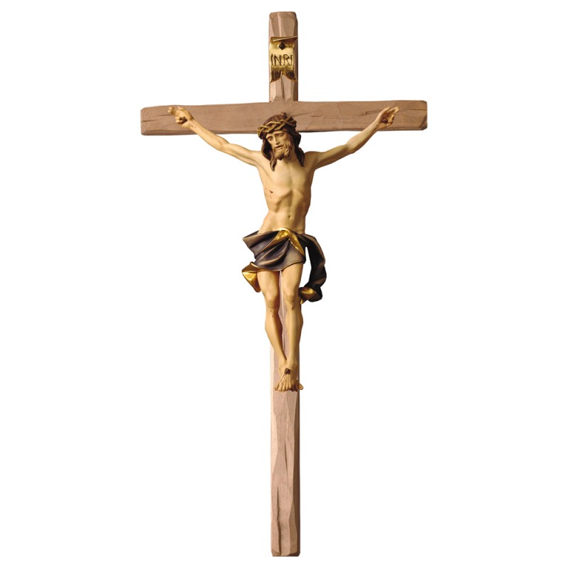 Krucyfiks nazareński z prostym krzyżem - drewno kolorowane