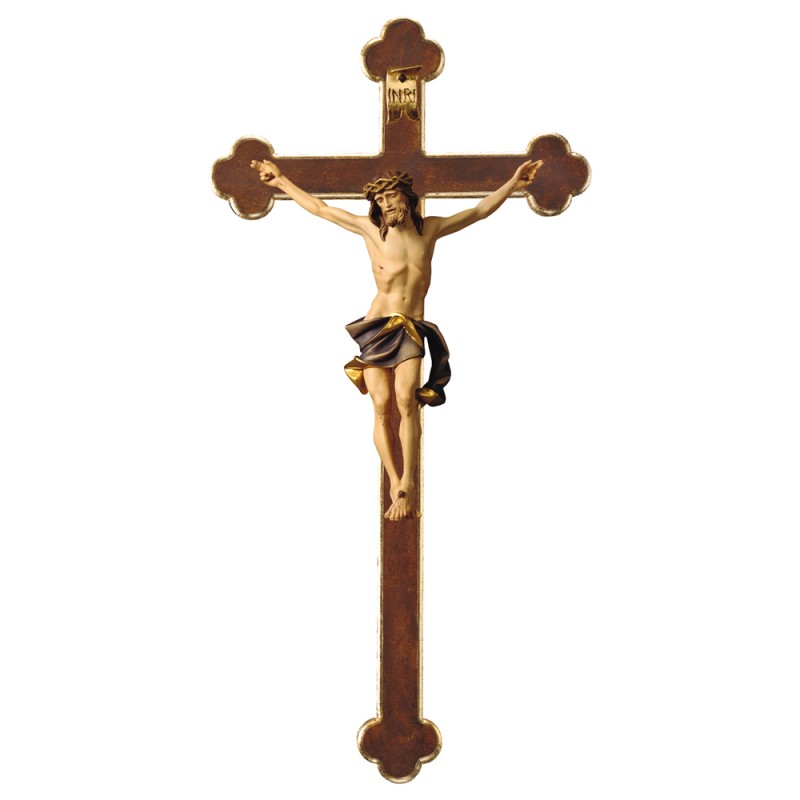 Krucyfiks nazareński z barokowym krzyżem - drewno kolorowane