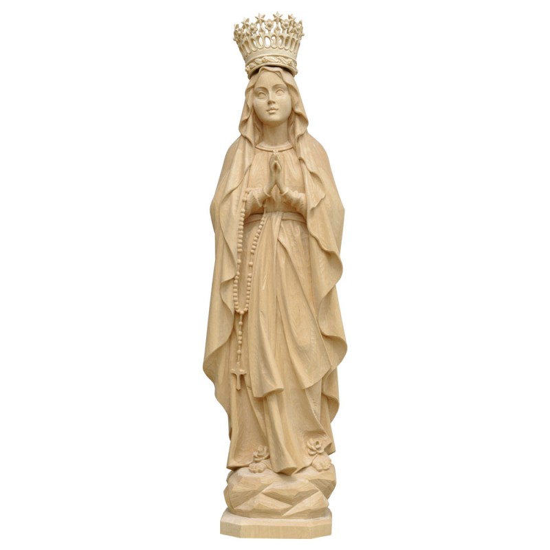 Matka Boża z Lourdes z koroną - naturalne drewno