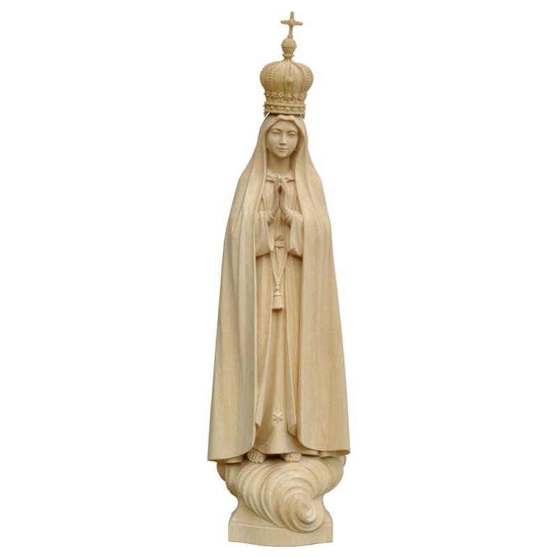 Matka Boża z Fatimy z koroną - figurka w naturalnym drewnie